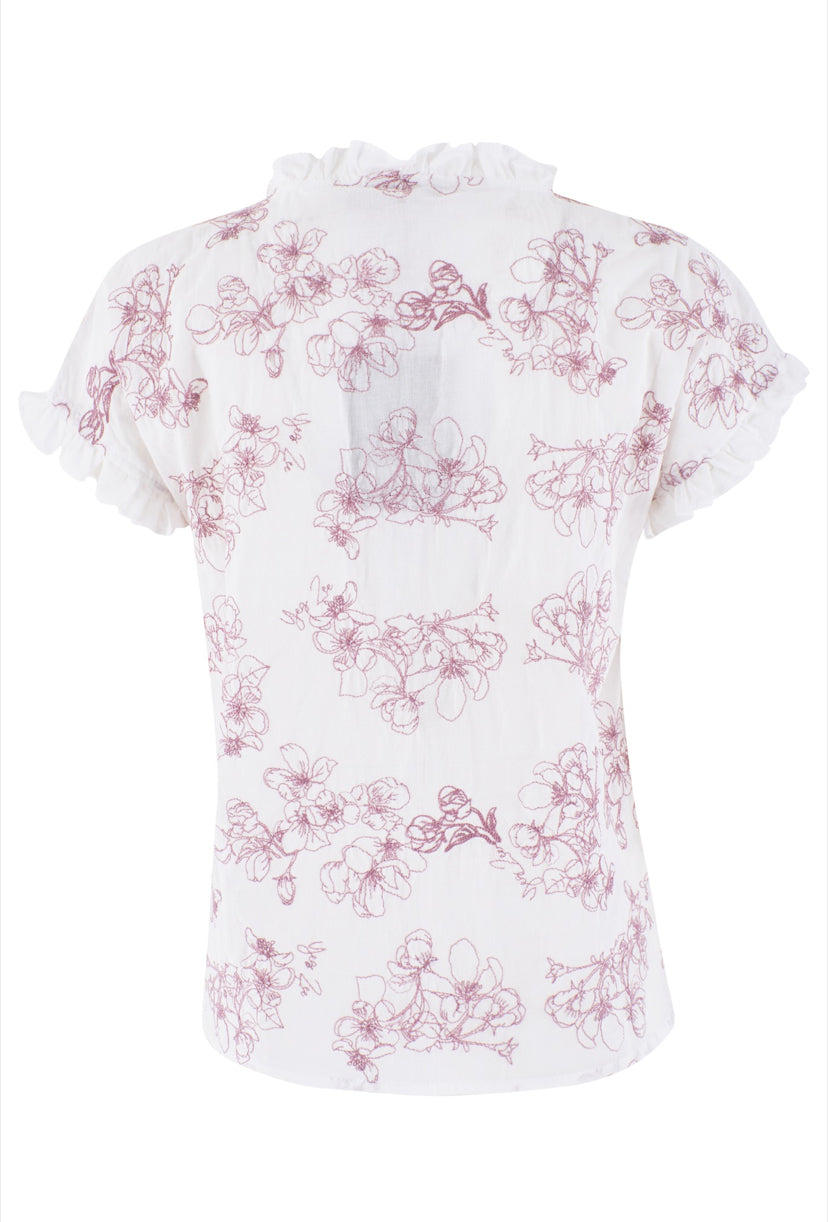 Camicia donna scollo a V fiori ricamati YES ZEE