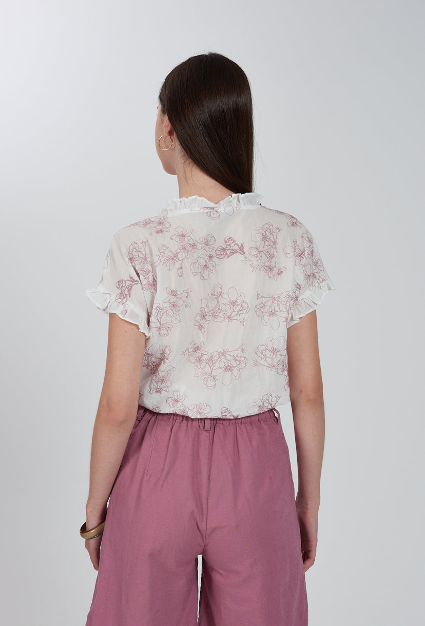 Camicia donna scollo a V fiori ricamati YES ZEE