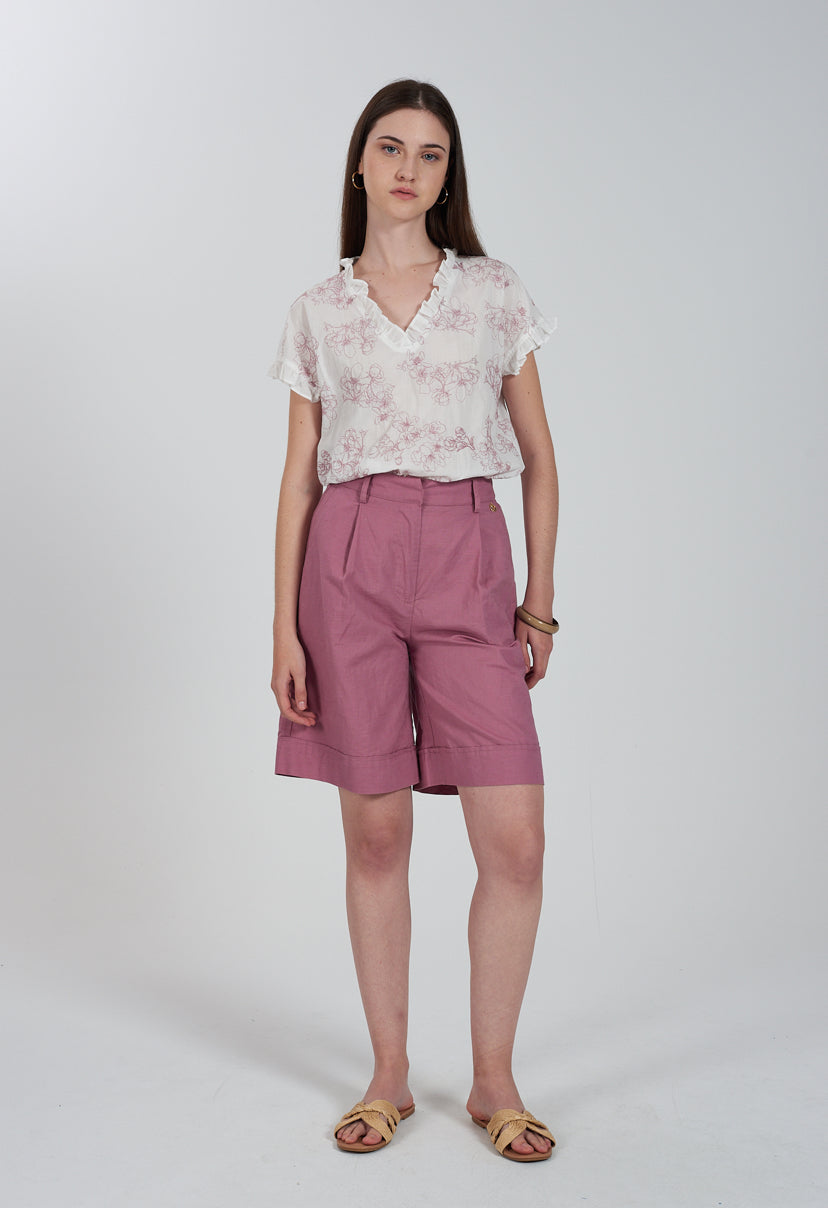 Camicia donna scollo a V fiori ricamati YES ZEE